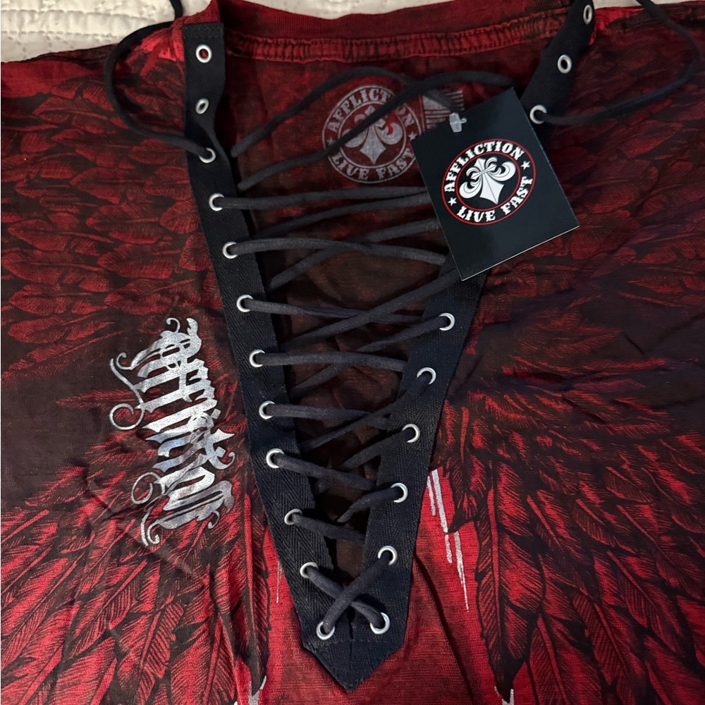 Affliction Rust Lace-Up V-Neck